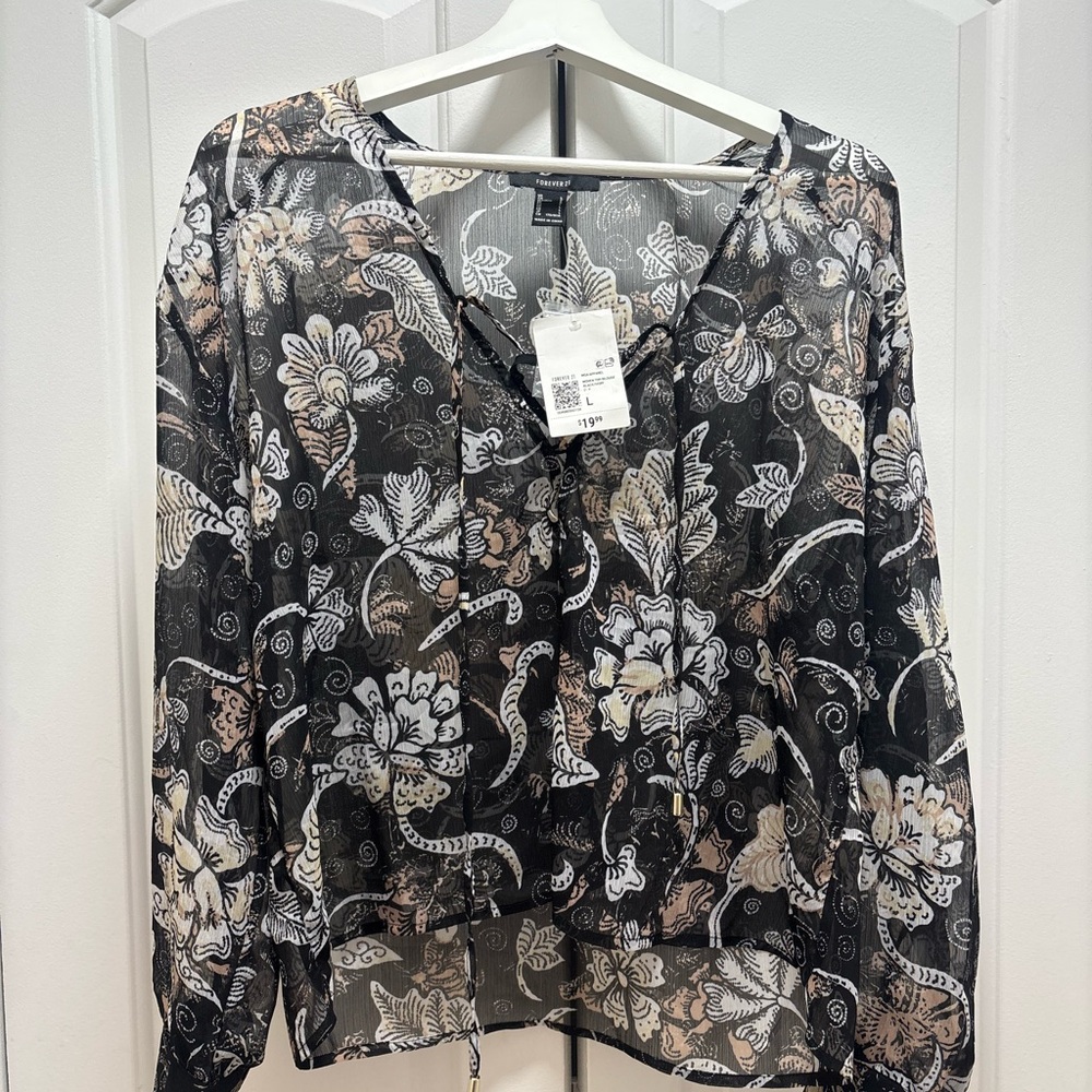 Forever 21 Black sheer Floral Blouse